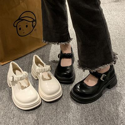 Туфли Мэри Джейн с толстой подошвой и круглым носом, одно слово, весна 2025, новые подходящие туфли из водонепроницаемой кожи для стола, одинарные туфли