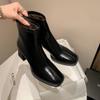 Krazing Pot Cow Leather Autumn Winter Shoes Square Toe Thick High Heels Zipper Office Lady Women Ankle Boots