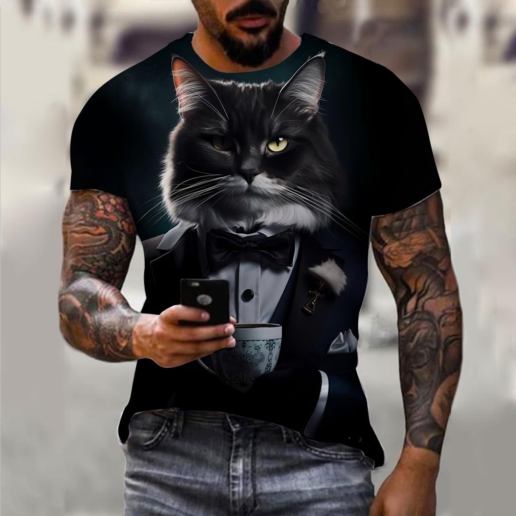 Мужская футболка с костюмом, летняя футболка с короткими рукавами и изображением животных, одежда большого размера с 3D принтом для собак, уличная повседневная футболка для мужчин, одежда