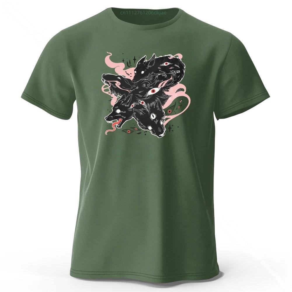 Dark Multi Headed Wolf Demon Mysterious Printed Pure Cotton Tshirt for Mens Leisure Tshirt Plus Size and Loose Fit Sports Top