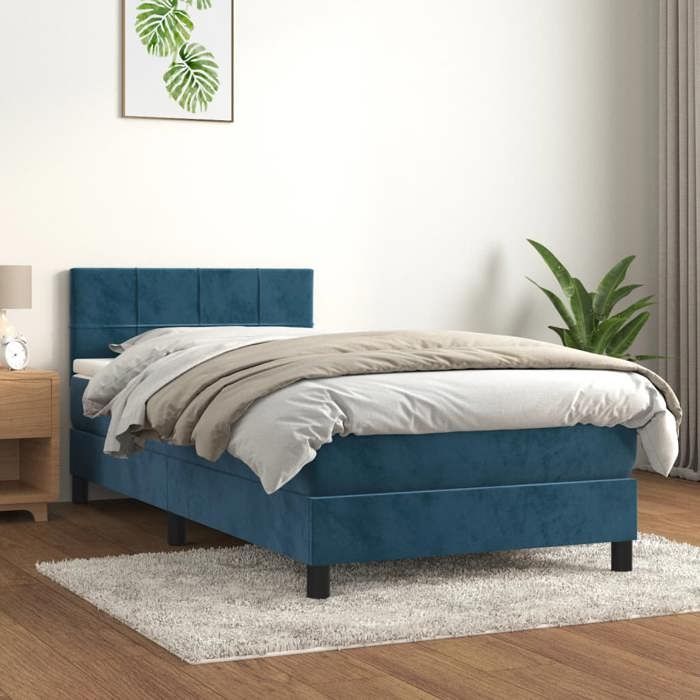 Maison Exclusive - Sommier à lattes de lit avec matelas Bleu foncé 90x200 cm