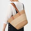 Shoulder Striped Straw Bag Woven Bag Large Capacity Portable Tote Bag Women's Beach Bag Zipper Vintage Woven
