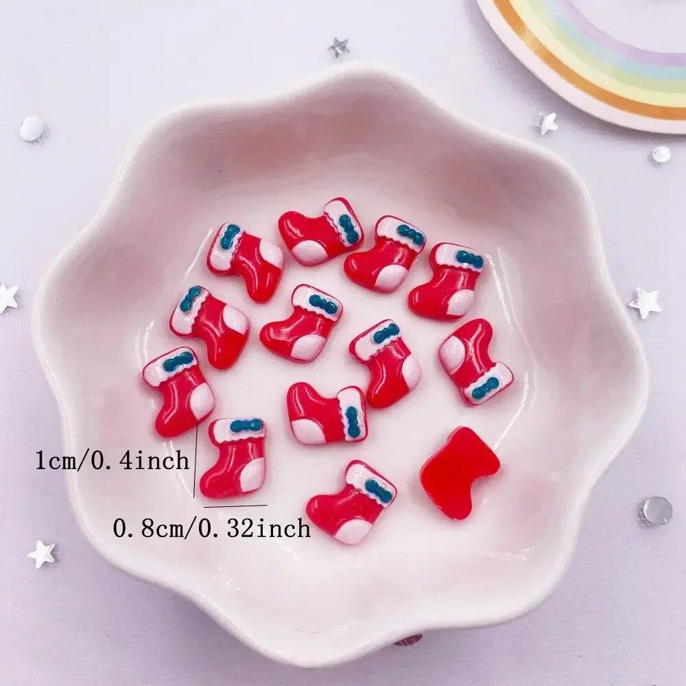 50pcs Resin Mini Colorful Christmas Snowman Tree Snowflower Deer Flat Back Figurines Nail Art DIY Scrapbooks Accessories
