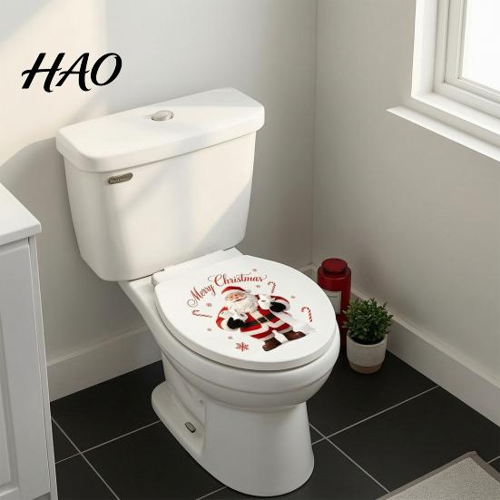Durable PVC Sticker Funny Santa Hug Paper Toilet Sticker, Peel And Stick Christmas Claus Decal Bathroom Decal, Humorous Holiday Decor for Restroom,