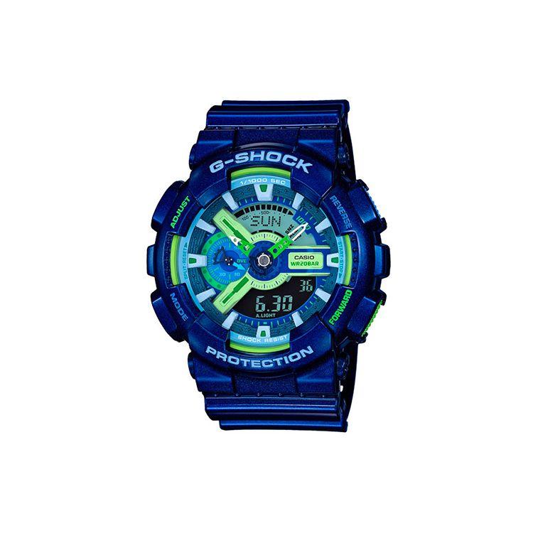 Casio G-Shock Series Color Block Trend Fashion Dual Display Magnetic Shockproof Waterproof Sports Quartz Movement Resin Strap Men Watches GA-110MC-2A