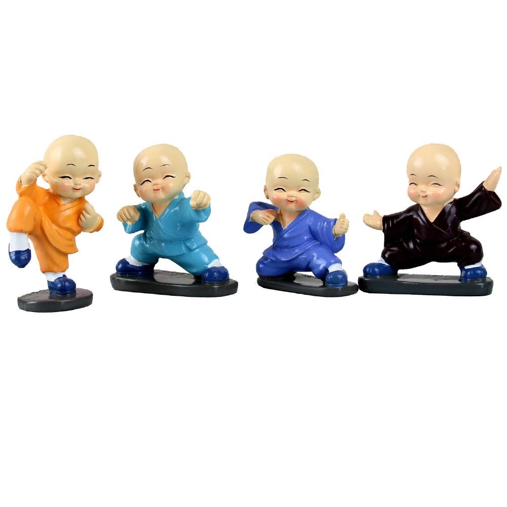 3/4Pcs Resin Crafts Gift Lovely Little Monk Sculptures Cute Monks Buddha Statues Creative Buddha Dolls Table Car Decoration