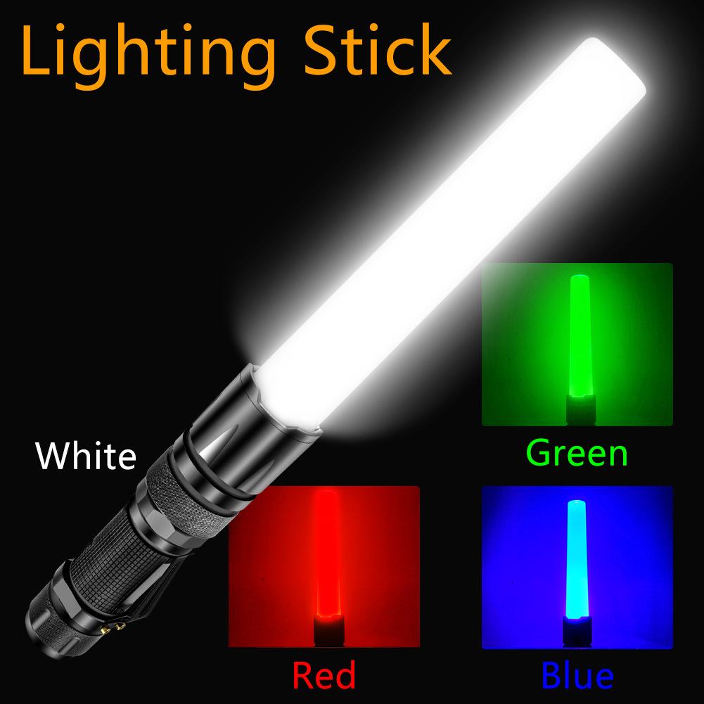 Мощный светодиодный фонарик с зумом, несколько цветов, перезаряжаемая батарея, со светящейся палочкой, для рыбалки, кемпинга, вечеринки, работы, аварийный свет