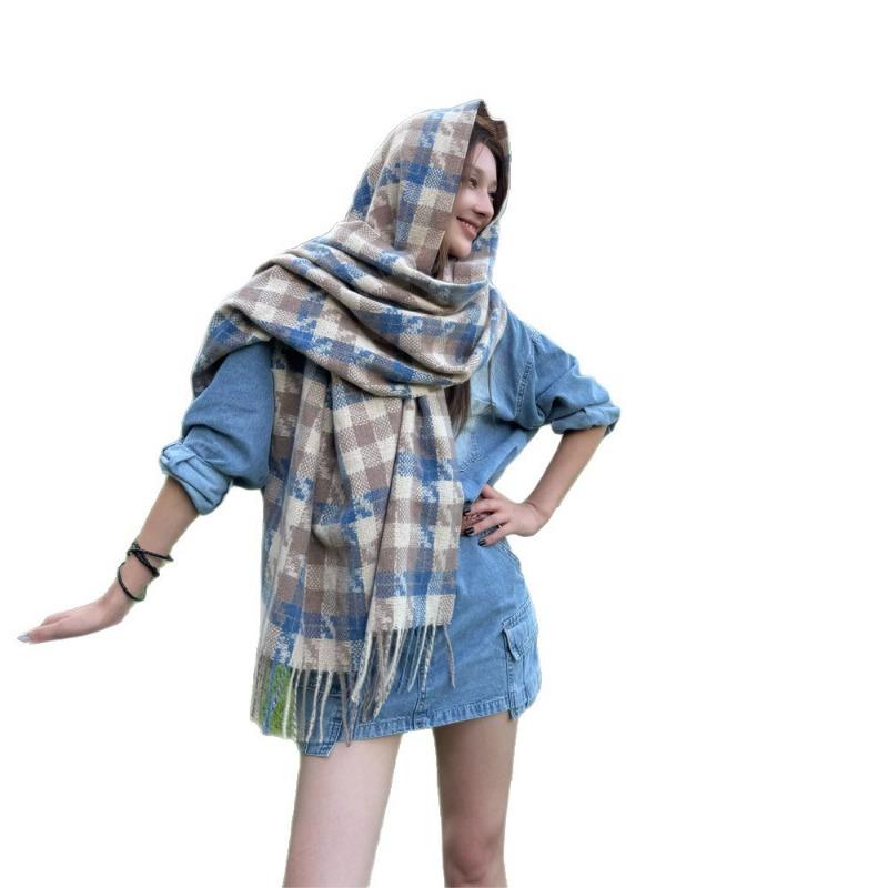 Scarf Women's Winter Versatile Temperament Thousand Bird Grid Scarf High Sense Imitation Cashmere Student Warm Shawl Dual-purpose