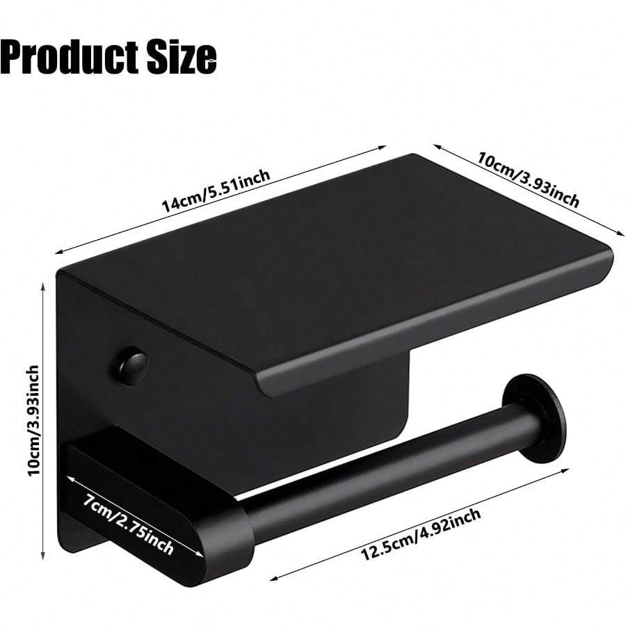 Держатель для туалетной бумаги из нержавеющей стали, держатель для рулона бумаги с отверстием для полки, настенное крепление для держателя туалетной бумаги (черный)
