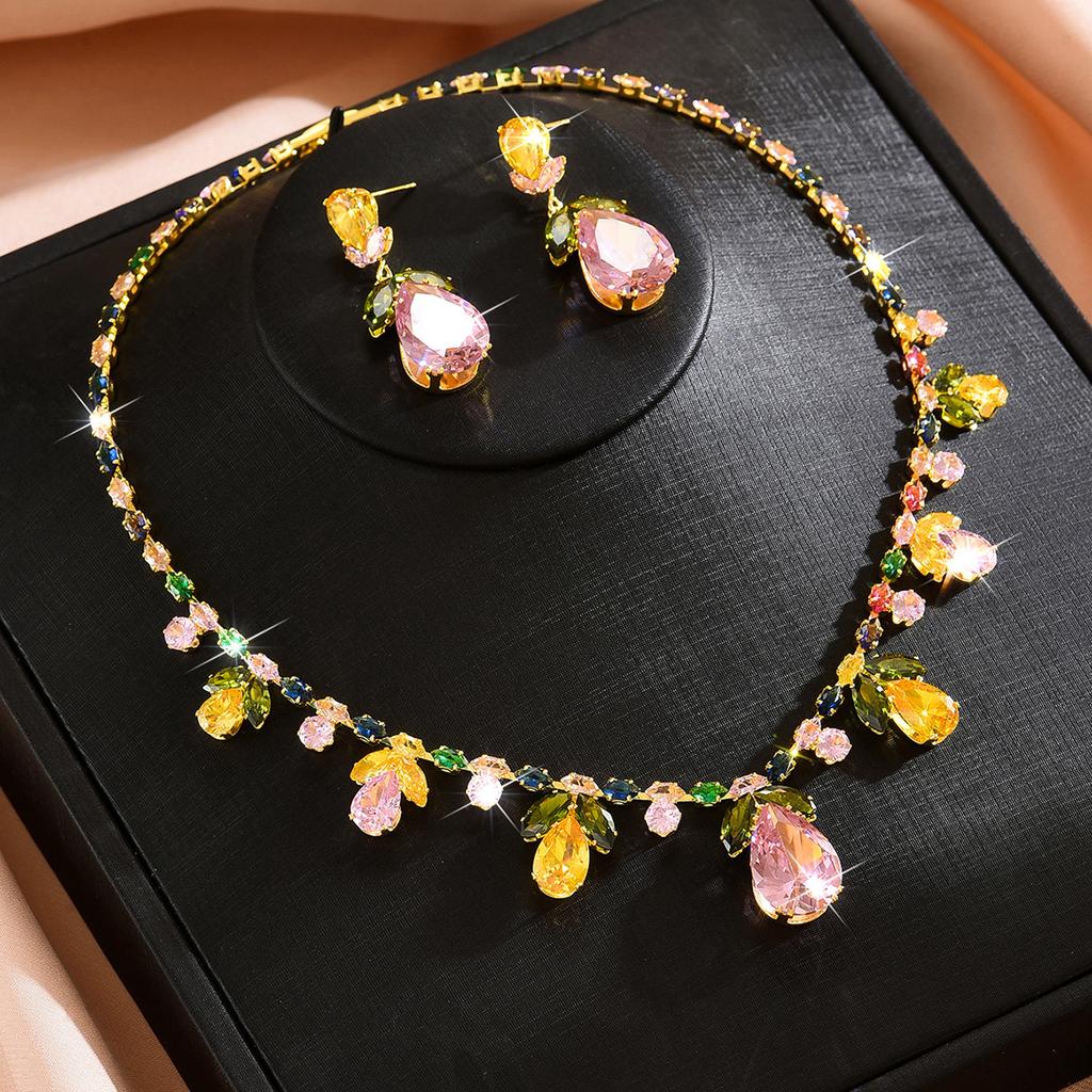 French retro elegant dinner necklace earrings two-piece set bride wedding dress evening gown versatile accessories