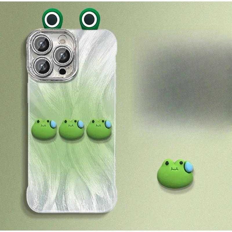 Подставка «Градиентная лягушка» подходит для iPhone 15, чехол для телефона 16promax с перьевым безрамочным дизайном и 3D-фигурка 13, которая милая