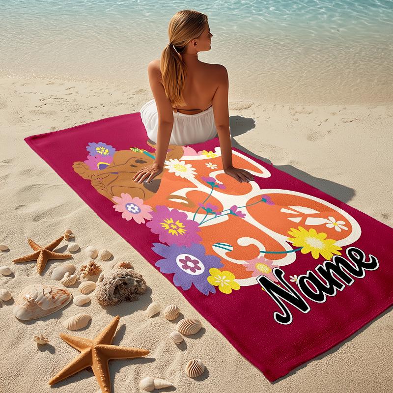 Custom Name Pilot Dog Flight Stylish Digital Printing Beach Towel Quick‑Drying Absorbent Blanket for Beach Pool Gym Travel