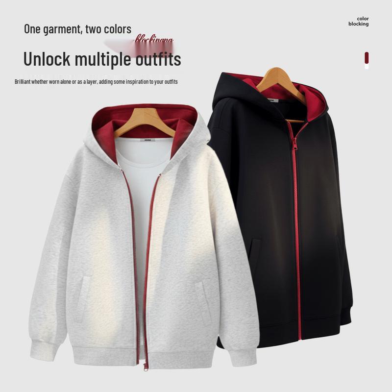 MINISO Men's Color-Block Zip-Up Hoodie