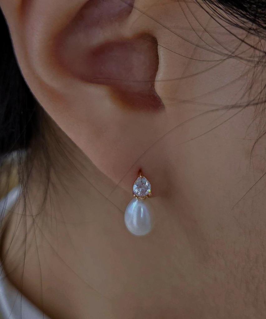 Helene Jewelry 14K Teardrop Cubic Freshwater Pearl Earrings