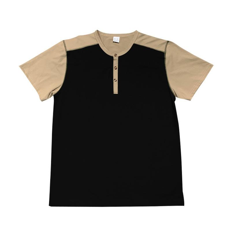 Мужская повседневная свободная футболка-henley с коротким рукавом и цветовыми блоками