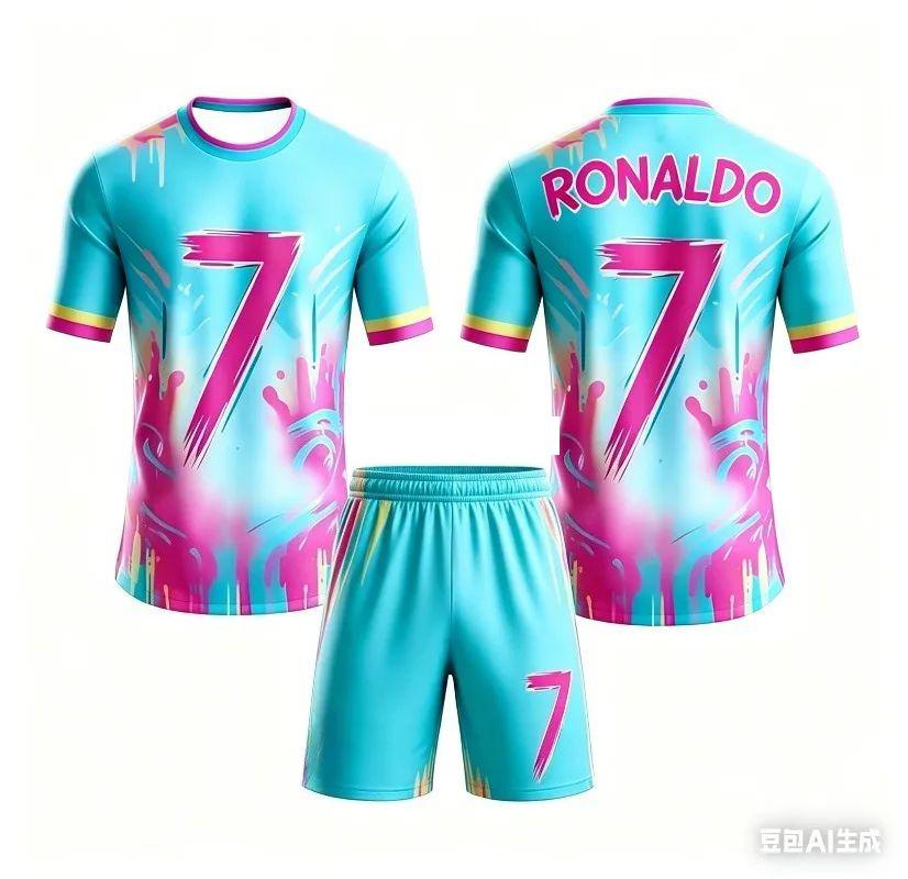 AI Ronaldo #7 Football Suit for Children and Adults, Graffiti Printed Unisex Shirt and Shorts, Quick Dry, Summer