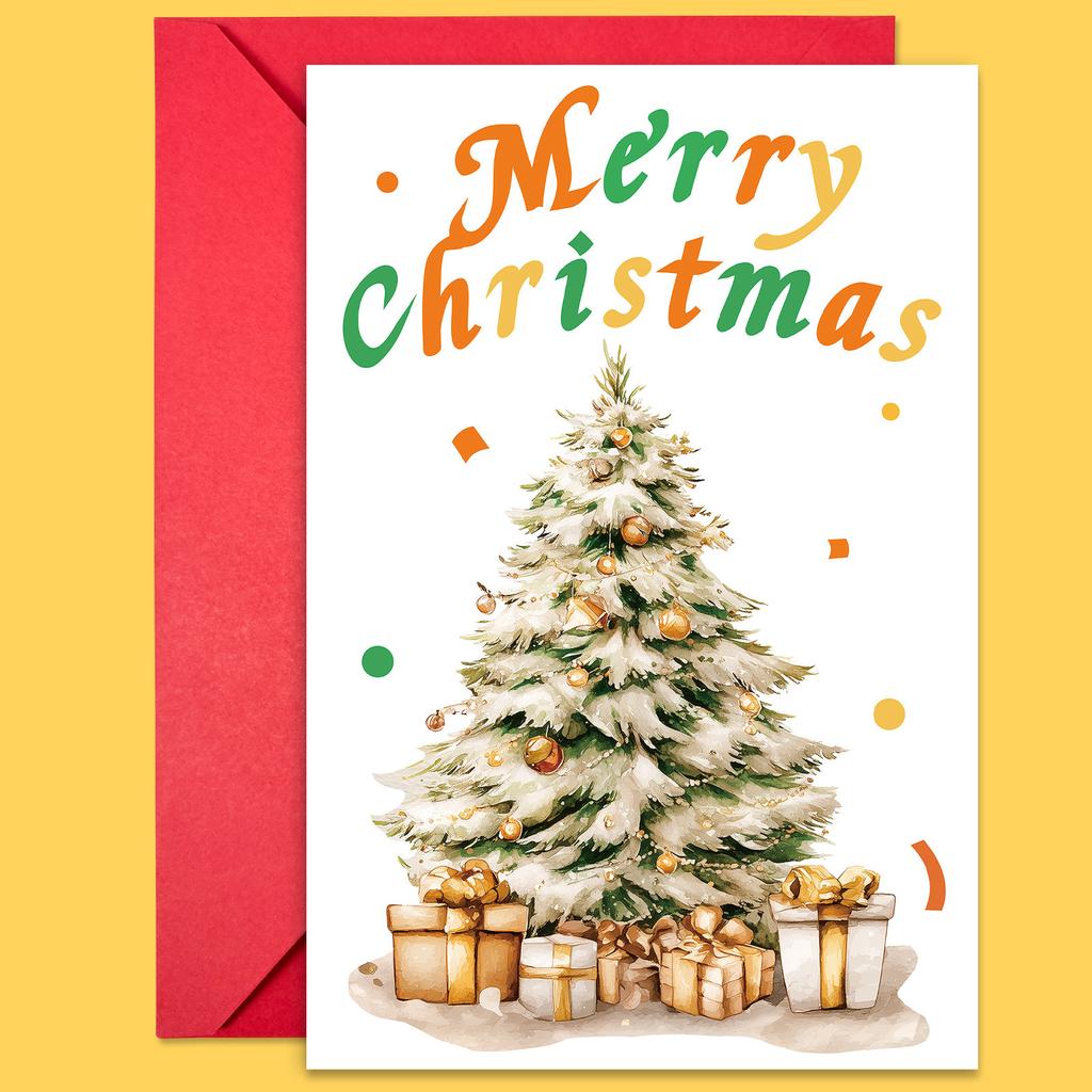 10PCS Large Christmas Greeting Cards with Envelopes, Watercolor Xmas Tree Cards for Holiday & New Year Gifts