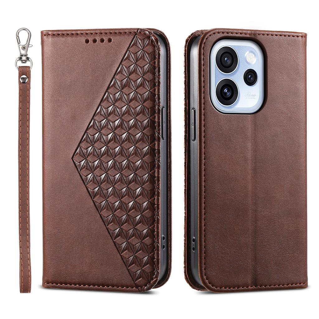 Чехол-кошелек из ПУ-кожи с текстурой теленка и ремешком на запястье для Oppo Reno15 F 5G