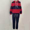 2 Pcs/Set Women Hoodie Pants Set Elastic Waist Striped Color Matching Hooded Long Sleeves Warm Drawstring Plus
