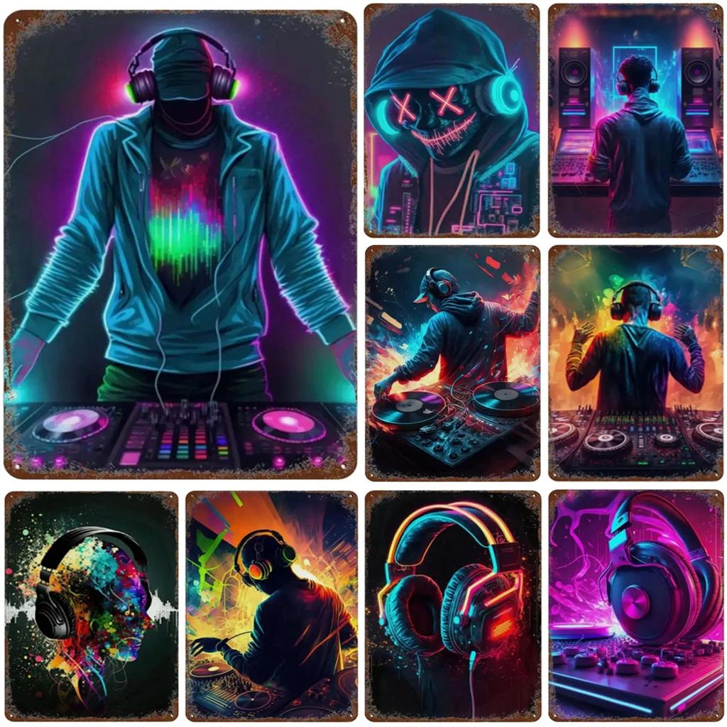Metal Tin Signs Lighting DJ Wall Decoration Plaque Vintage Art Poster Iron Painting for Man Cave Home Cafe Game Room Club Bar