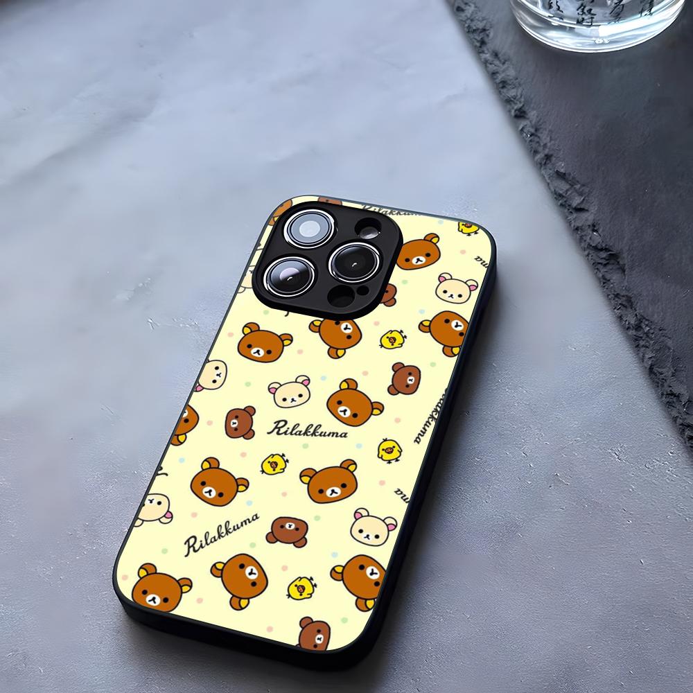Милый чехол-бампер R-RilakkumaS Bear из закаленного стекла для IPhone 17 13 14 16 12 15 11 Pro Max Plus Mini X XR SE2020 Coque