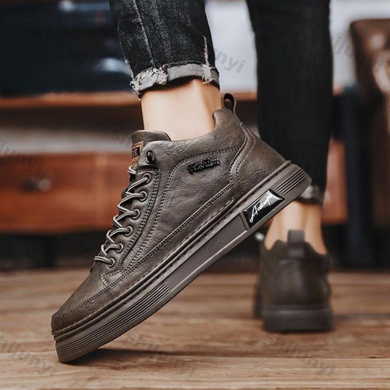 Модные мужские ботильоны, черные, из искусственной кожи, повседневные, нескользящие, весенняя мода, дышащие ботинки на платформе, удобные рабочие ботинки на платформе