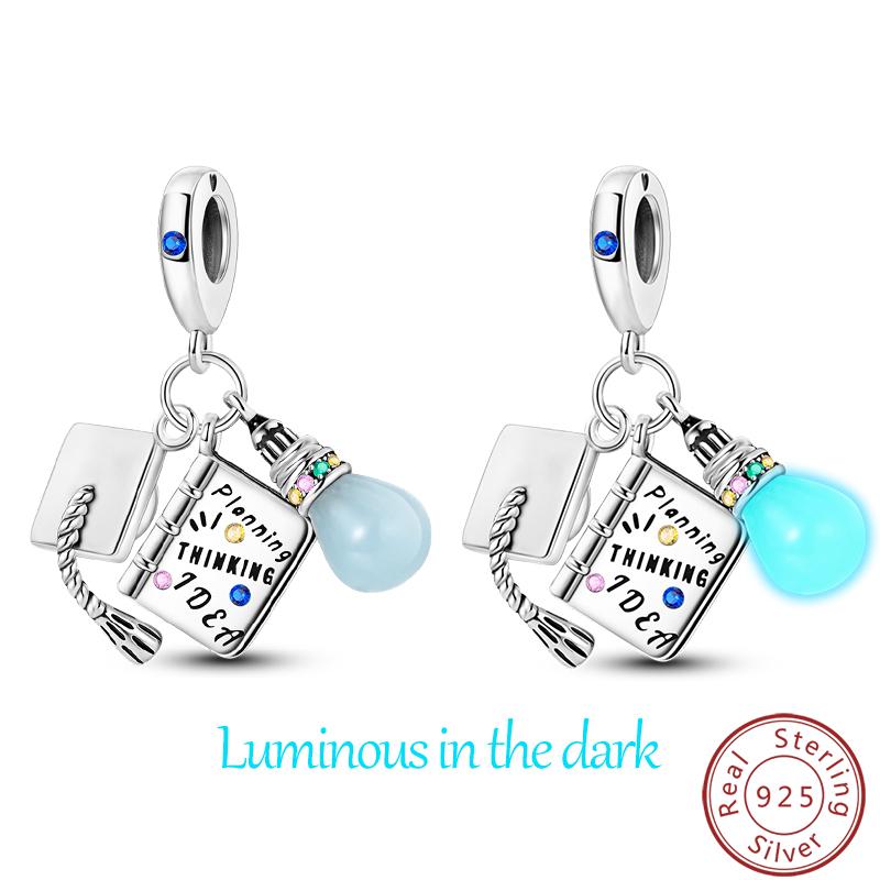 Выпускной Серия 925 Чистого Серебра Шляпа Бакалавра Сертификат Цветы Шармы Бусины Подходит Pandora Оригинальные Браслеты DIY Ювелирные Изделия