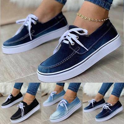 Женская повседневная обувь на плоской подошве, джинсовая обувь на шнуровке с цветочным принтом, легкие кроссовки для бега, теннисная обувь, парусиновая обувь с низким вырезом