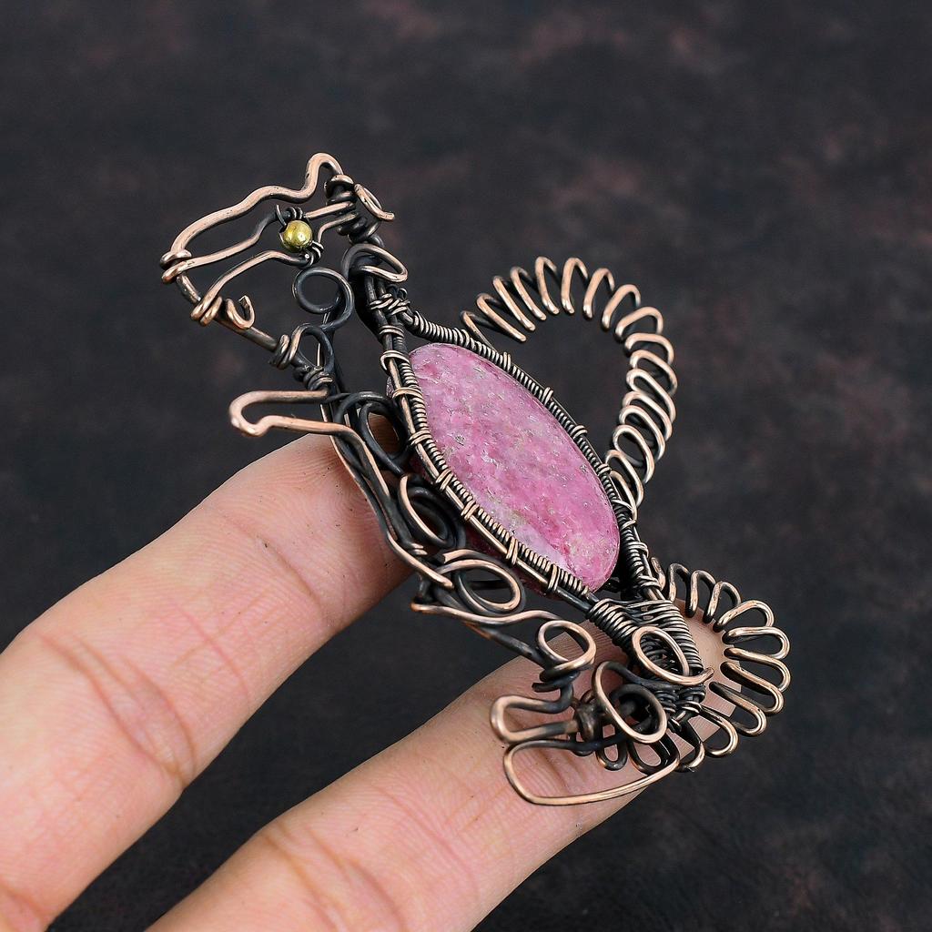 Rhodonite Pendant Copper Wire Wrapped Pendant Gemstone Pendant Copper Jewelry Rabbit Pendant Handmade Pendant Wire Wrap Jewelry Gift For Mom