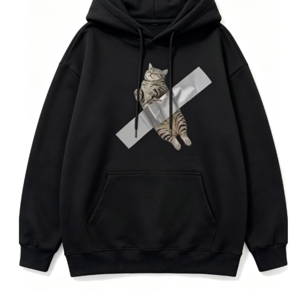 Autumn Winter Women Hoodie Funny Cat Graphic Printed Pullover Drawstring Pocket Casual Daily Loose Long Sleeve Women Sweatshirt