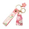 Bottle Quicksand Cherry Blossom Key Ring Rabbit Milk Tea Cup Keyring Boba Keychain Liquid Keychain