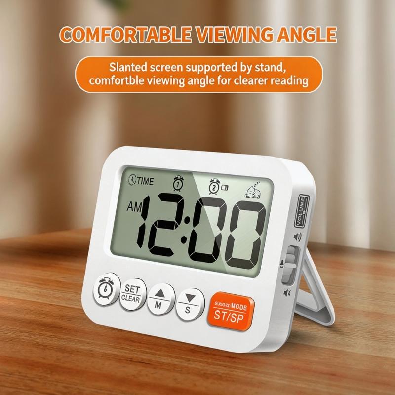 Digital Alarm Clock with Large Display, Two Alarm Functions, Up and Down Time Support, Magnetic Stand for Kitchen Desk Use Daily Indoors