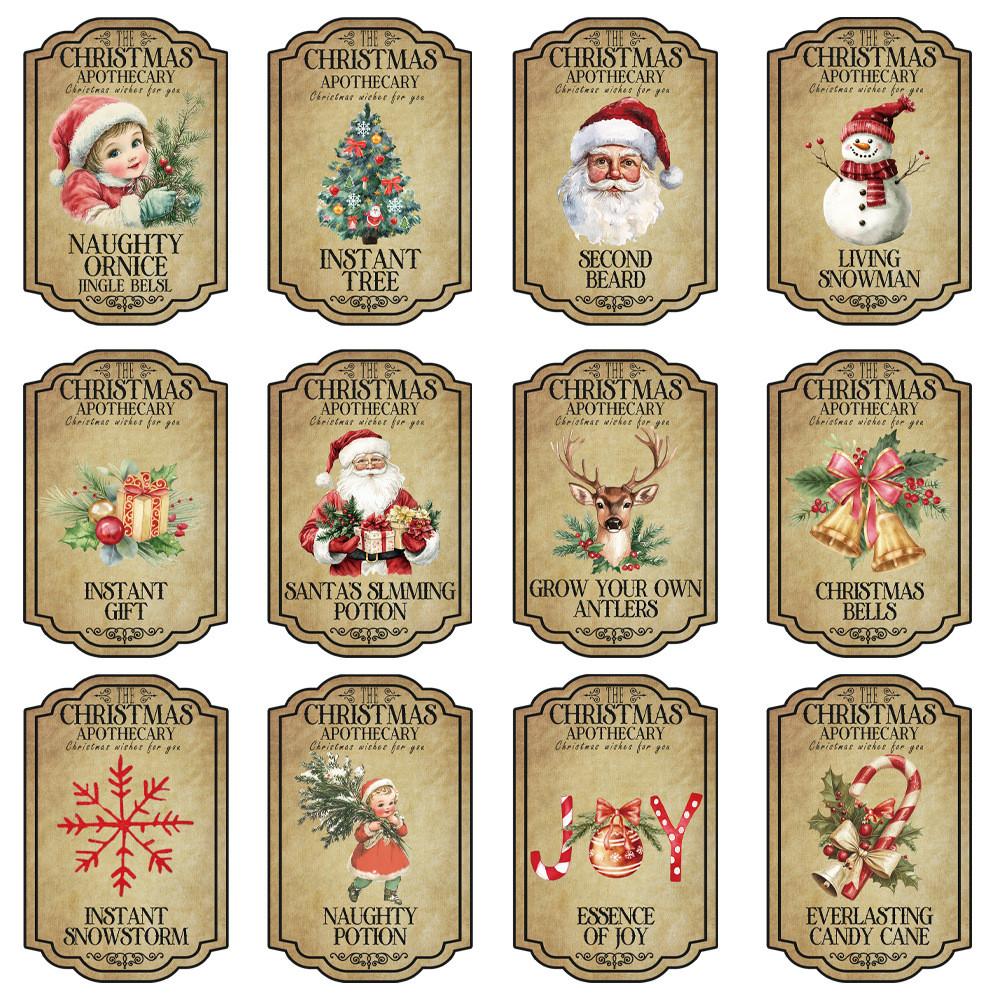 Christmas Decorative Wine Bottle Labels With Vintage Design For Holiday Party Decor