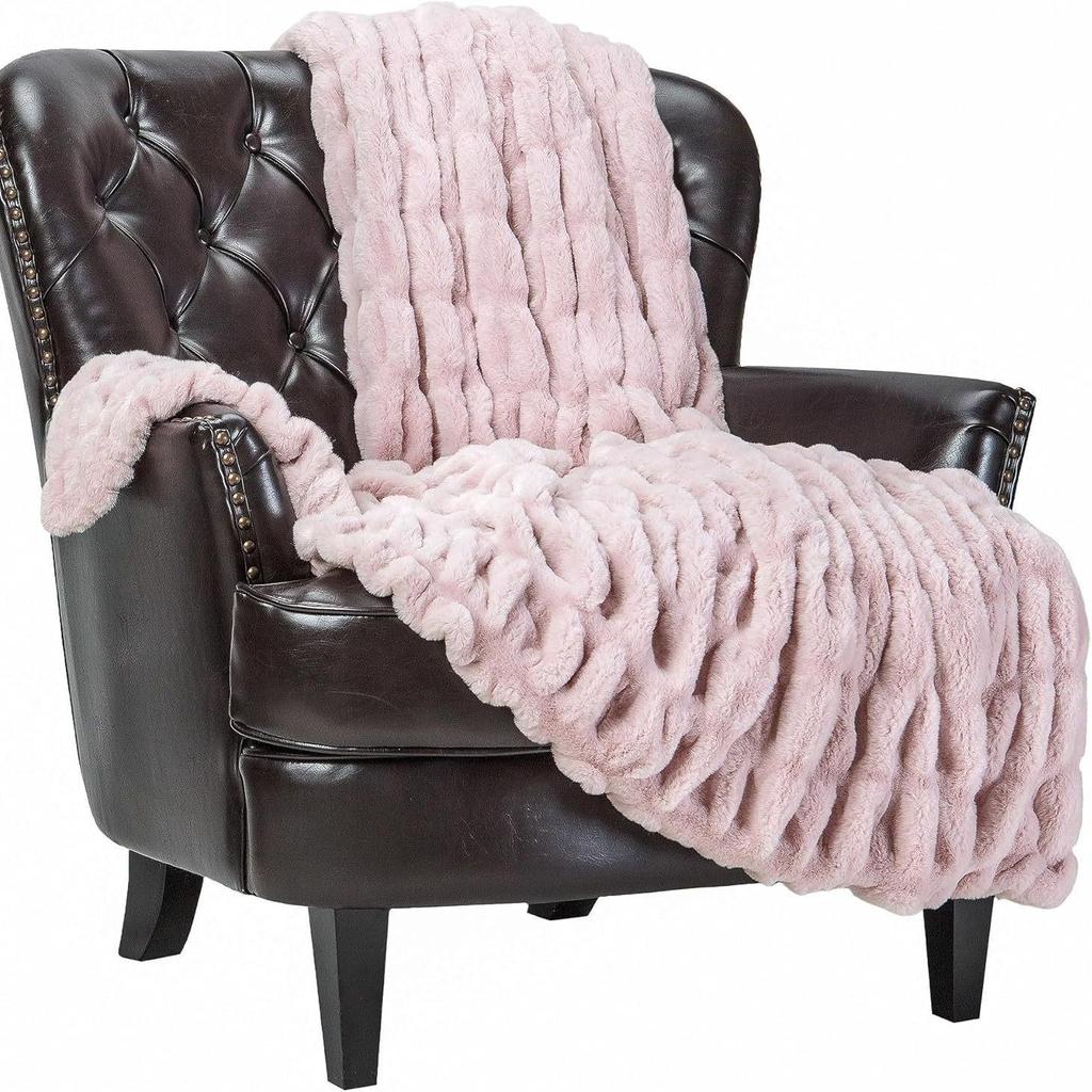 Плед из спандекса с эластичным принтом тай-дай и кроличьим мехом для осени и зимы - Толстый, теплый, мягкий