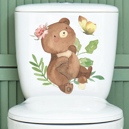 Мультфильм Медведь Бабочки Наклейка на унитаз Съемная Самоклеящаяся Водонепроницаемая ПВХ Гостиная Ванная Комната Настенное Искусство