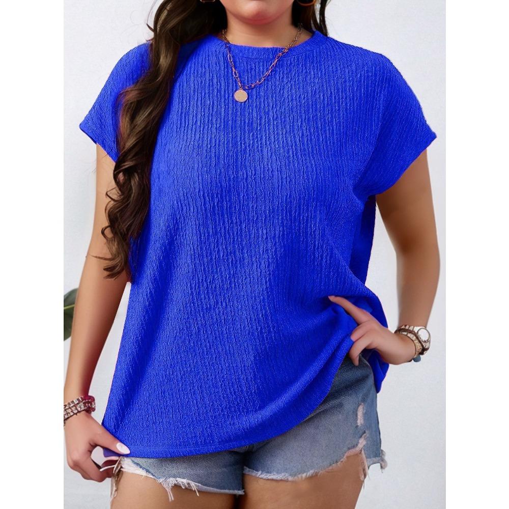 Летняя Новинка Модная Женская Футболка Большого Размера с Круглым Вырезом Однотонная с Короткими Рукавами-Крылышками