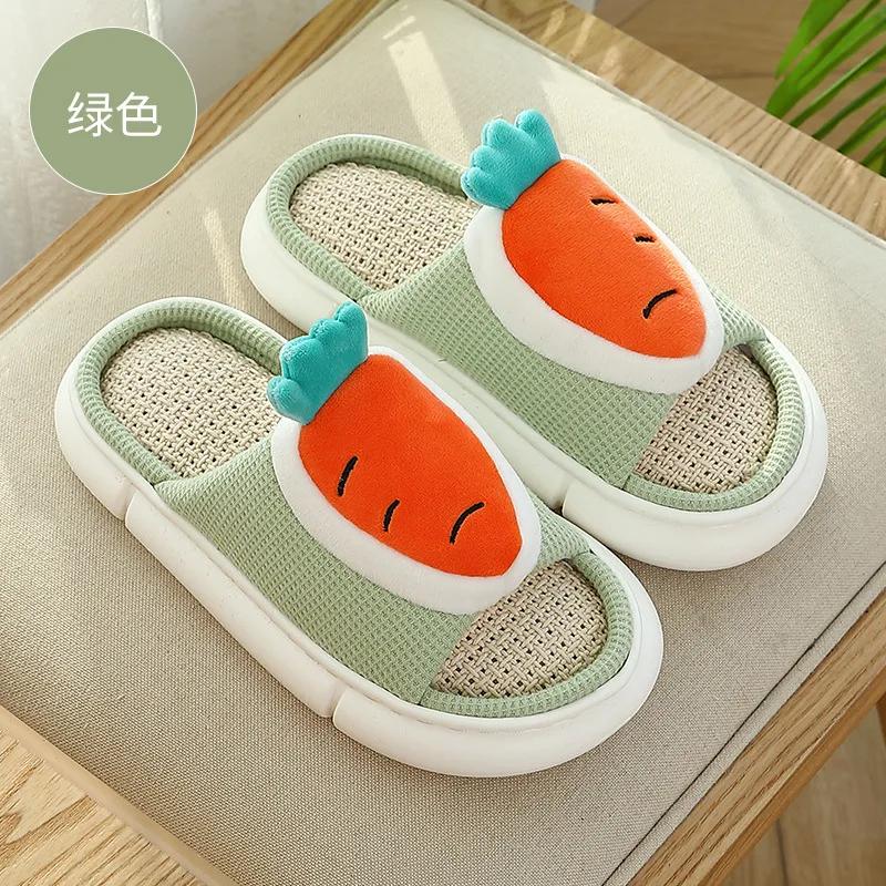 Спальня Милый Мультфильм Морковь Женские Конопляные Тапочки Весна Лето Дышащие Женские Льняные Шлепанцы Пол Пары Обувь