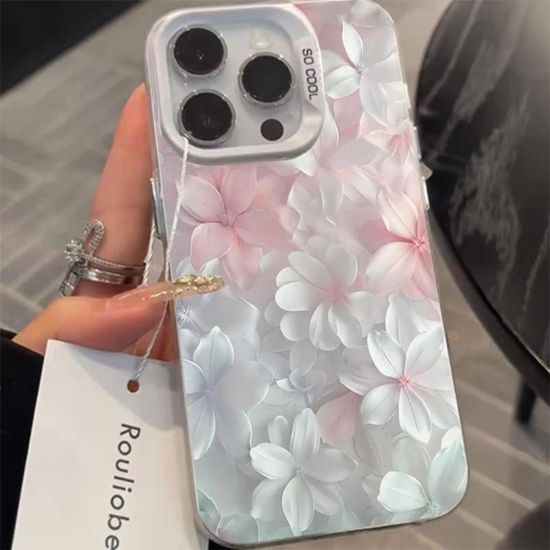 Розовый чехол с цветочным принтом для iPhone 17 16 15 14 13 12 11 Pro Max X XS XR 15 14 Plus 16E 17Air Ударопрочный защитный чехол