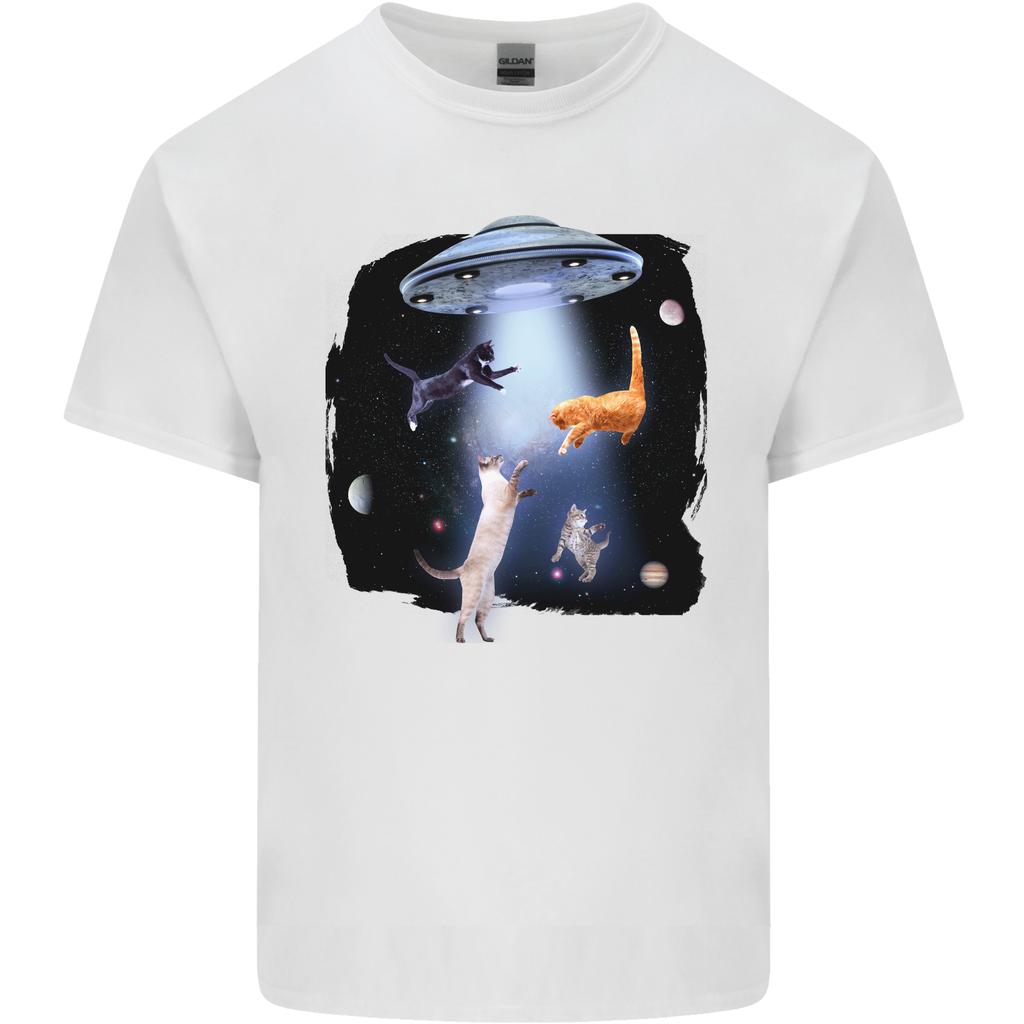 Unisex shirt Cotton Oversize Large Size Cat Abduction Alien UFO Mens Cotton T-Shirt Tee Top
