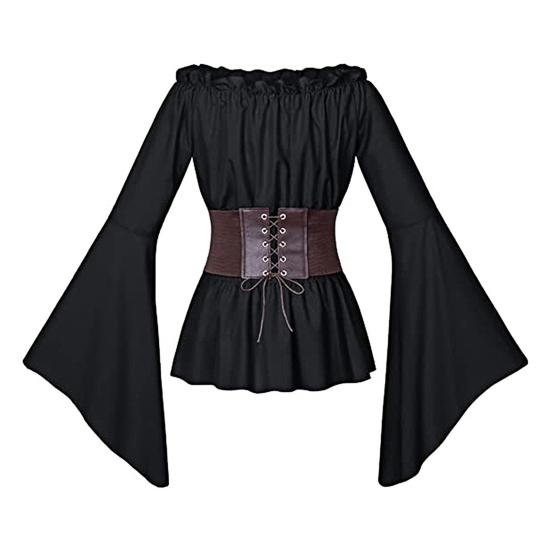 Женский топ с корсетом, средневековый пиратский блузка с открытыми плечами, нестандартные расклешенные рукава, лепестковый подол, костюм для косплея на фестивале