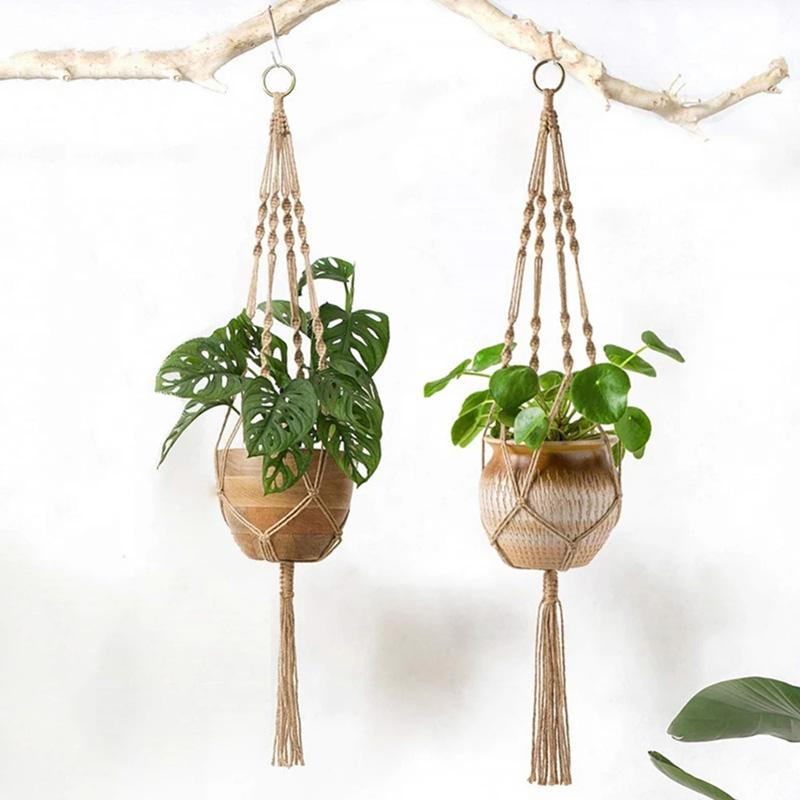 Macrame Hanging Baskets Woven Cotton Handmade Flower Basket Wall Plant Hanger Pot Indoor Bonsai Balcony Knotted Lifting Rope