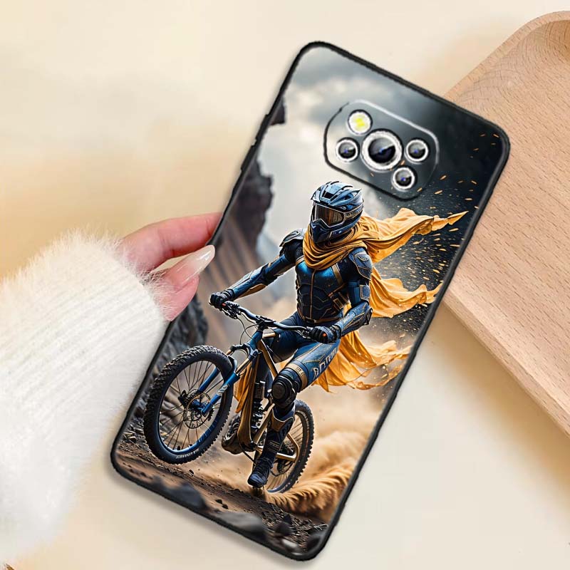 Креативная крутая накладка для телефона с мотоциклистом Для Xiaomi Mi Poco F3 F4 F5 F6 X3 X4 X5 X6 X7 M3 M4 M5 M6 M7 GT Pro 5G Черный Чехол для Телефона