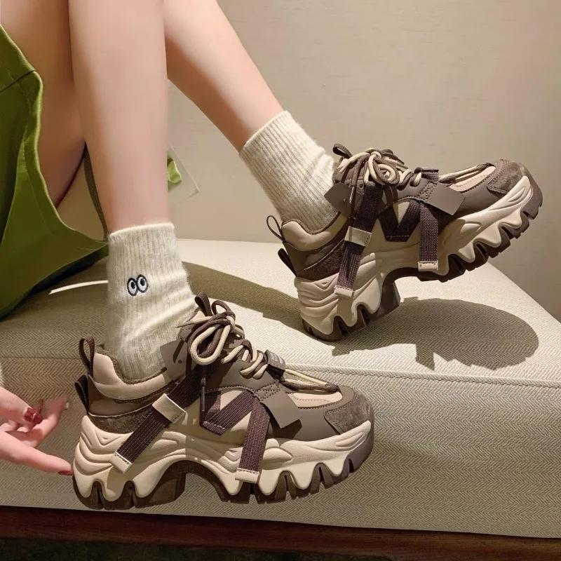 Модные женские осенние удобные кроссовки на платформе, разноцветные, на шнуровке, универсальные повседневные туфли для активного отдыха, дизайнерские спортивные туфли Vulcaniz