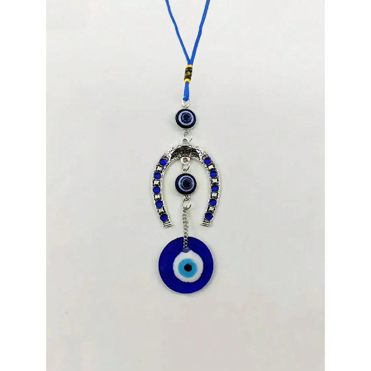 1pc Devil's Eye Horseshoe-shaped Blue Eye Rhinestone Lucky Decoration Pendant, Keychain & Car Hanger