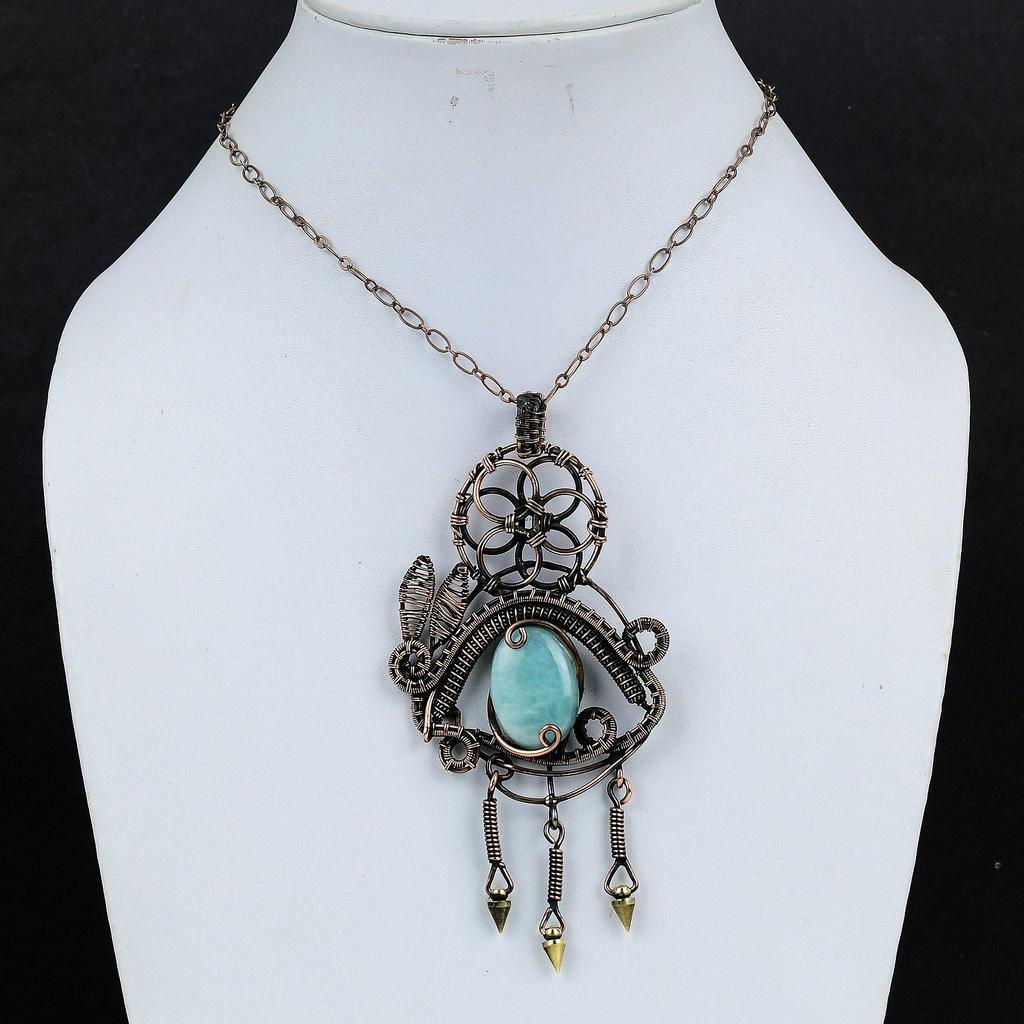 Кулон из амазонита, кулон, обернутый медной проволокой 999 пробы, украшения из драгоценных камней ручной работы, подарки для жены, совершенно новый кулон