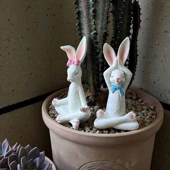 2 шт. Йога Кролик Украшения Ручная роспись Скульптуры Кролика Искусства Из Смолы Ремесла В Помещении На Открытом Воздухе
