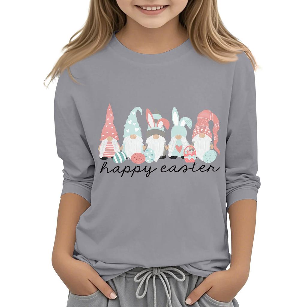 Повседневная футболка с круглым вырезом и пасхальным принтом, с рукавами 7 точек для детей