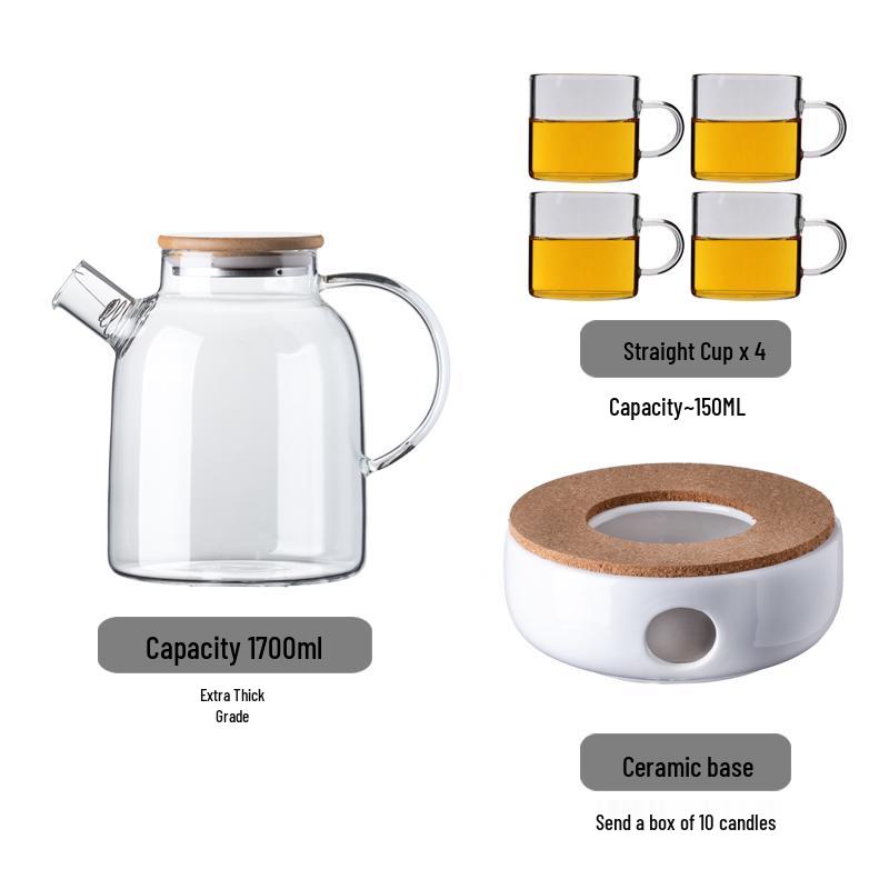 Japanese Heat-Resistant Glass Teapot Set with Candle Warmer for Brewing Fruit and Flower Tea