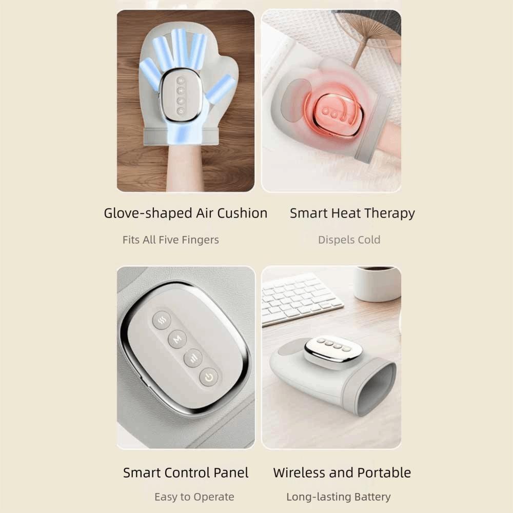 Heat Compress Cordless Hand Massager Kneading Rollers Airbag Compression Massager Gift