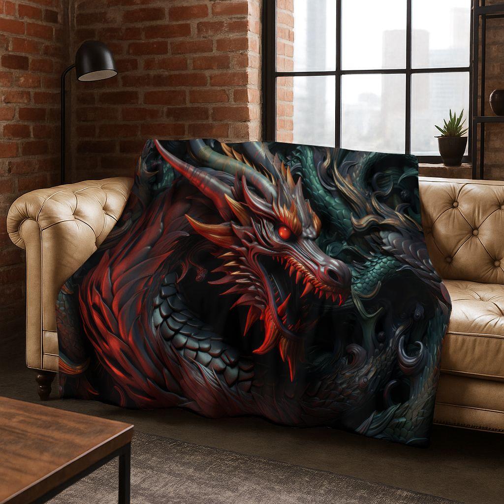 Magic Dragon Mythology Art Chinese Loong Cartoon Flannel Blanket,Cozy Soft Throw Blanket for Home Bedroom Bed Sofa Cover Kid